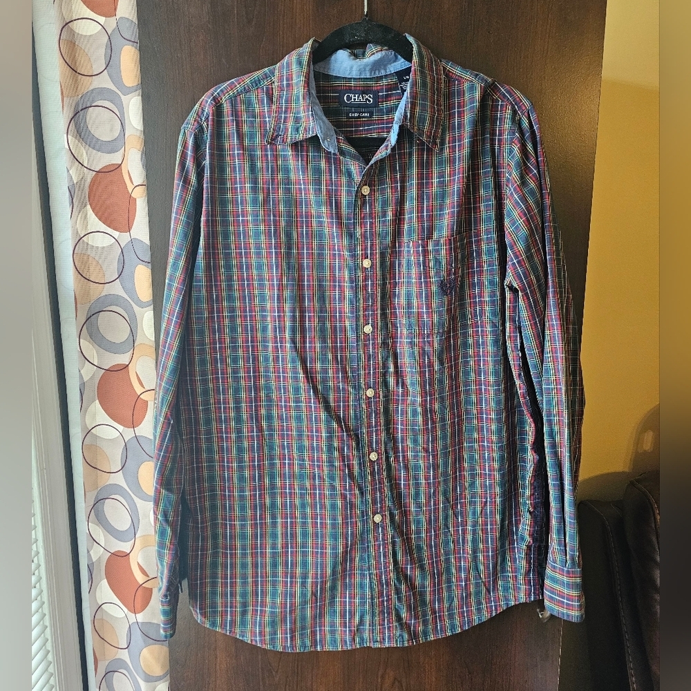 Chaps Multicolor Plaid Men's Button Down Shirt Size Large